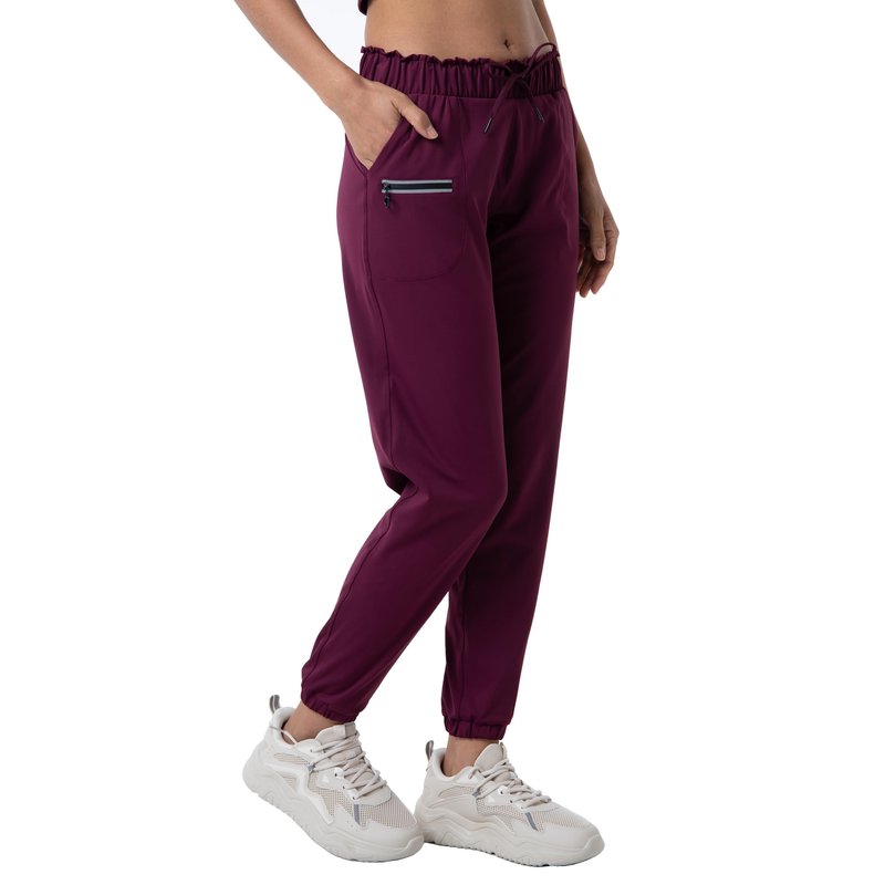 Haowind Joggers for Women with Pockets Elastic Waist Workout Sport Gym Pants Comfy Lounge Yoga Running Pants(Burgundy L)