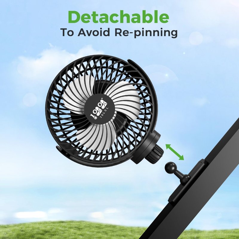 10L0L Magnetic Golf Cart Fan Rechargeable, 10000mAh Battery Operated Portable Fan with 3 Speeds, Strong Magnetic Base, 360 Rotatable Head, LED Light for Yamaha/EZGO/Club Car Golf Cart