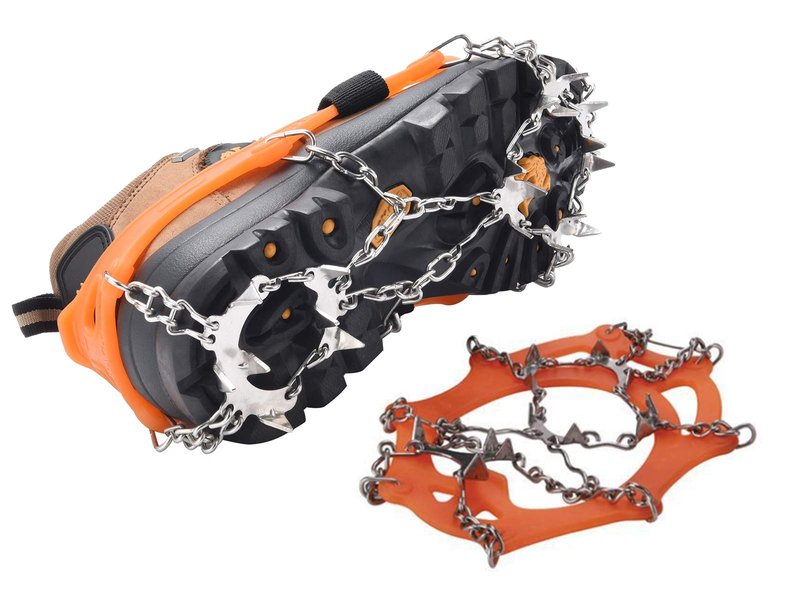 BenBoy Crampons Upgraded 19 Steel Spikes Stainless Anti Slip Ice Cleats Snow Grips Traction Safe Protect for Women Men Walking Climbing Hiking (Shoes/Boots),Dark Orange Large