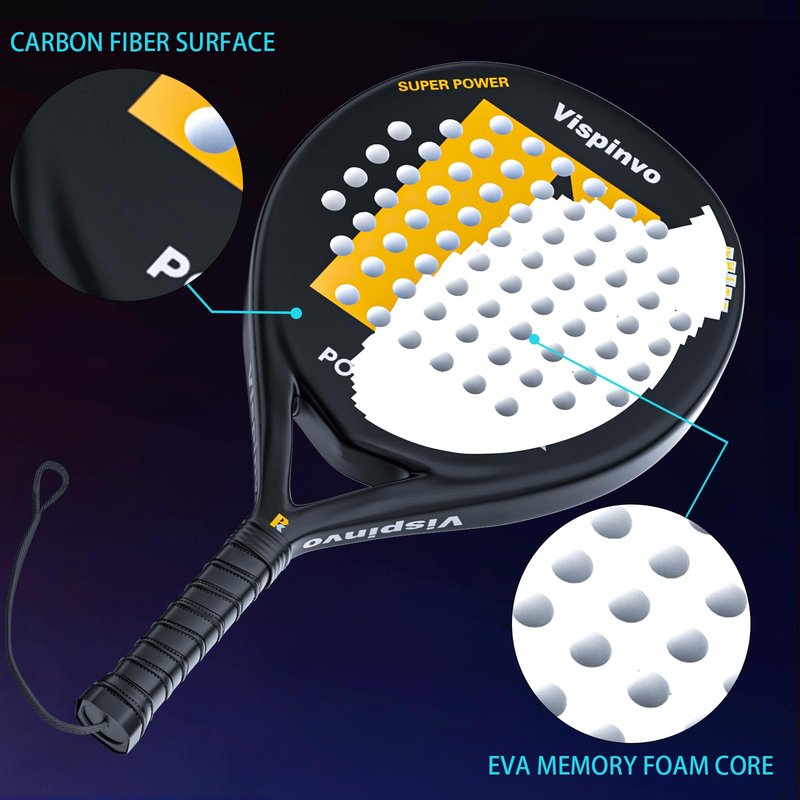 Vispinvo Padel Racket Carbon Fiber Surface, EVA Memory Flex Foam Core Pala Padel, 38 mm Beach Tennis Racket for Adults/Men/Women, an Ideal Paddle Rackets for Beginner & Professional Players（Blue）