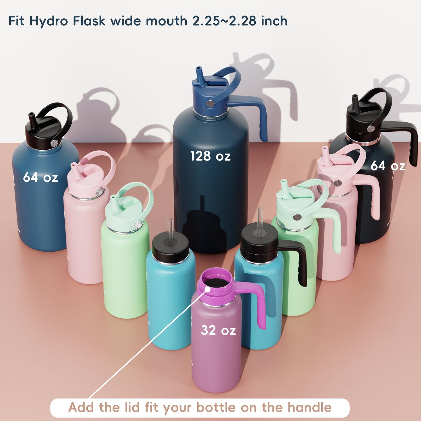 Replacement Lid for Hydroflask Wide Mouth Water Bottle, Top Lids with Straw for Hydro Flask Accessories, Top Sport Bottle Handle Cap for Hydroflask 12 16 20 32 40 64 128 oz Wide Mouth