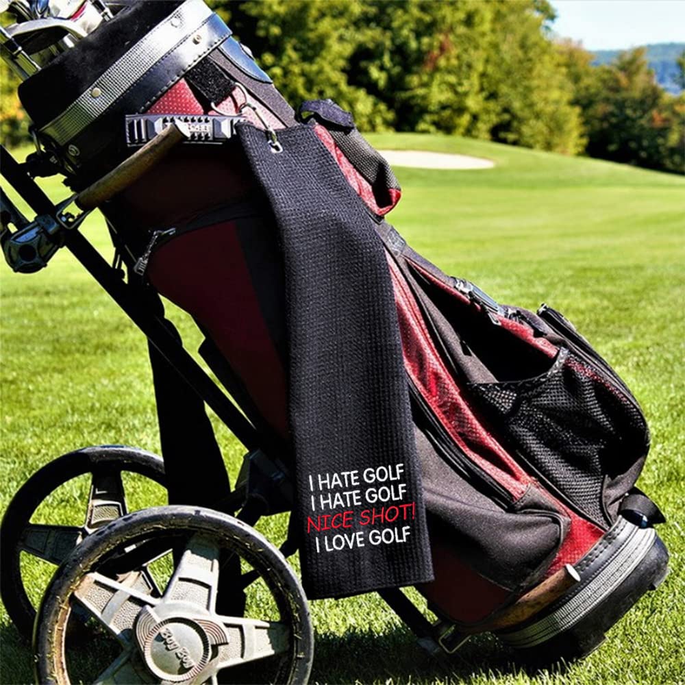 DYJYBMY Nice Shot I Love Golf Towel with Clip, Funny Golf Accessories for Men Women, Embroidered Sports Towels for Golf Lovers, Father's Day Birthday Retirement Gifts for Uncle Grandpa Dad Husband