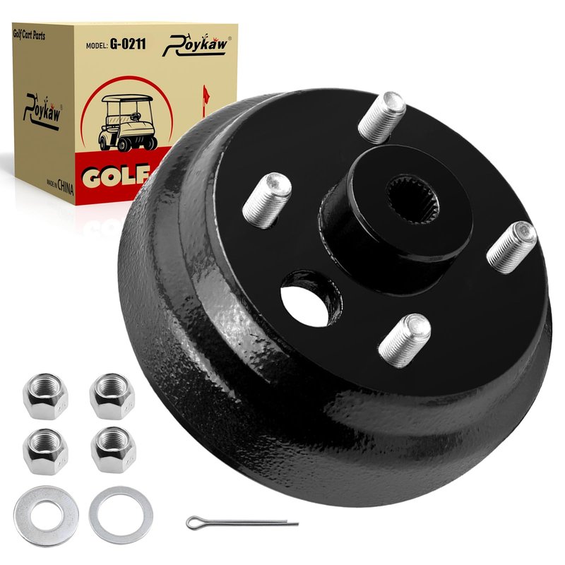 Roykaw Golf Cart Brake Drum Hub Assembly for EZGO TXT 1982-up 2 Cycle G&E Golf Carts, Heavy Duty Split Brake Drum Hub, Low Noise & Heat Resistance, OEM# 19186-G1P, 17082-G2, 17298-G1