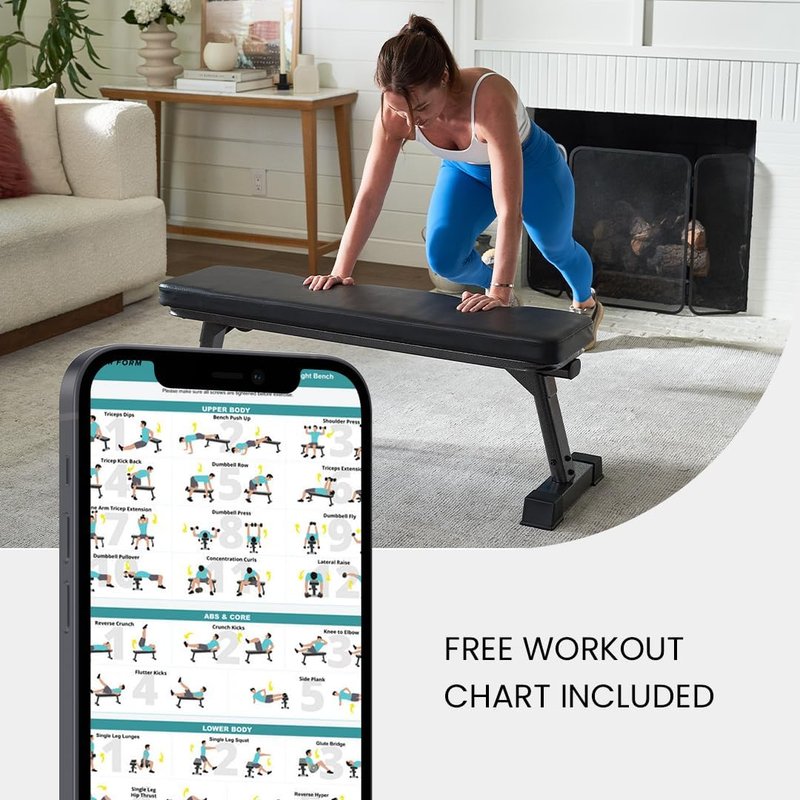 Foldable Flat Weight Training Bench - Multi-Purpose Gym Equipment for Ab Exercises | Compact Design