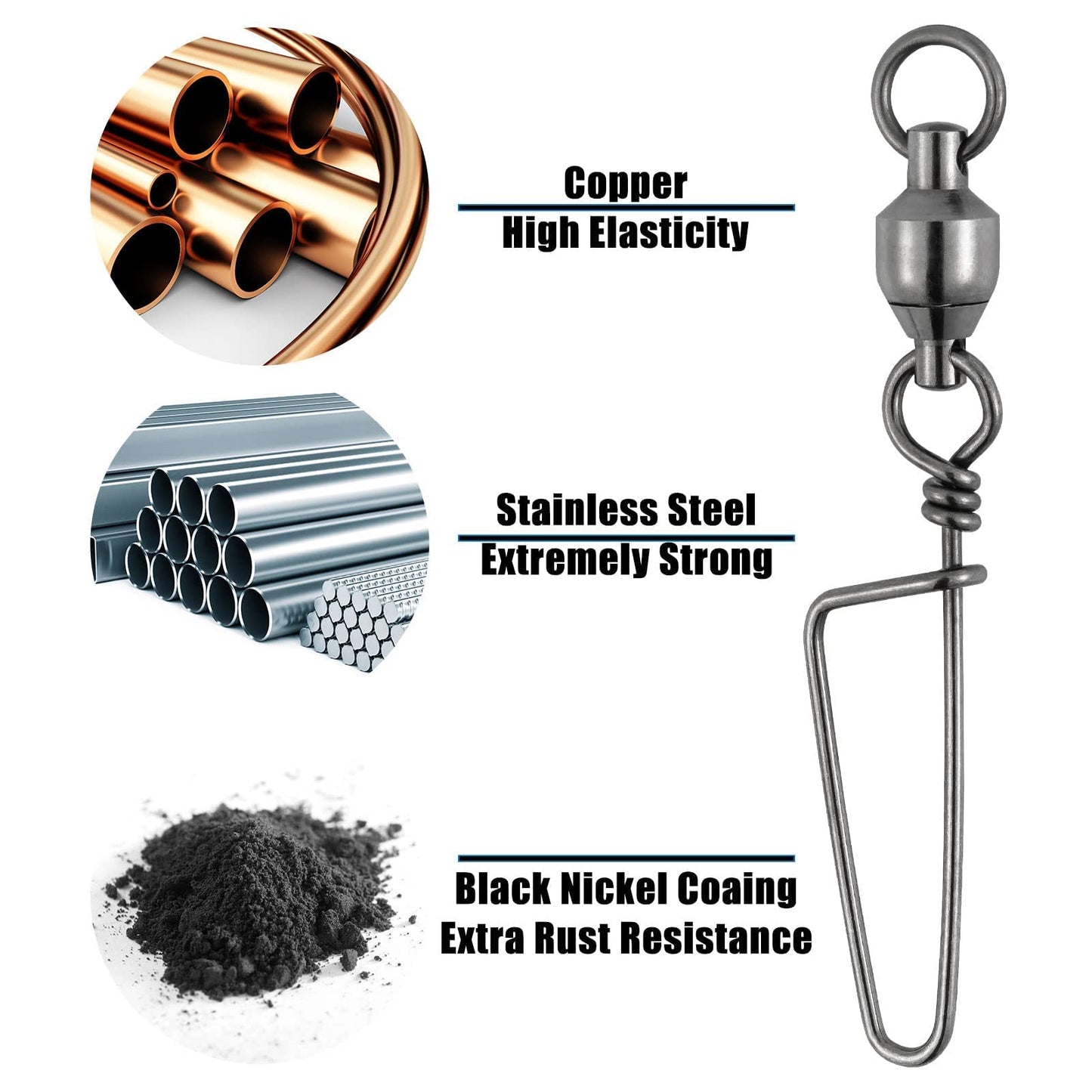 Dr.Fish 50 Pack Fishing Snap Swivels Ball Bearing Swivels Fishing Tackle Saltwater & Freshwater Coast-Lock Lure Snap Clips Terminal Tackle Line Leader Connector Accessories 26LB