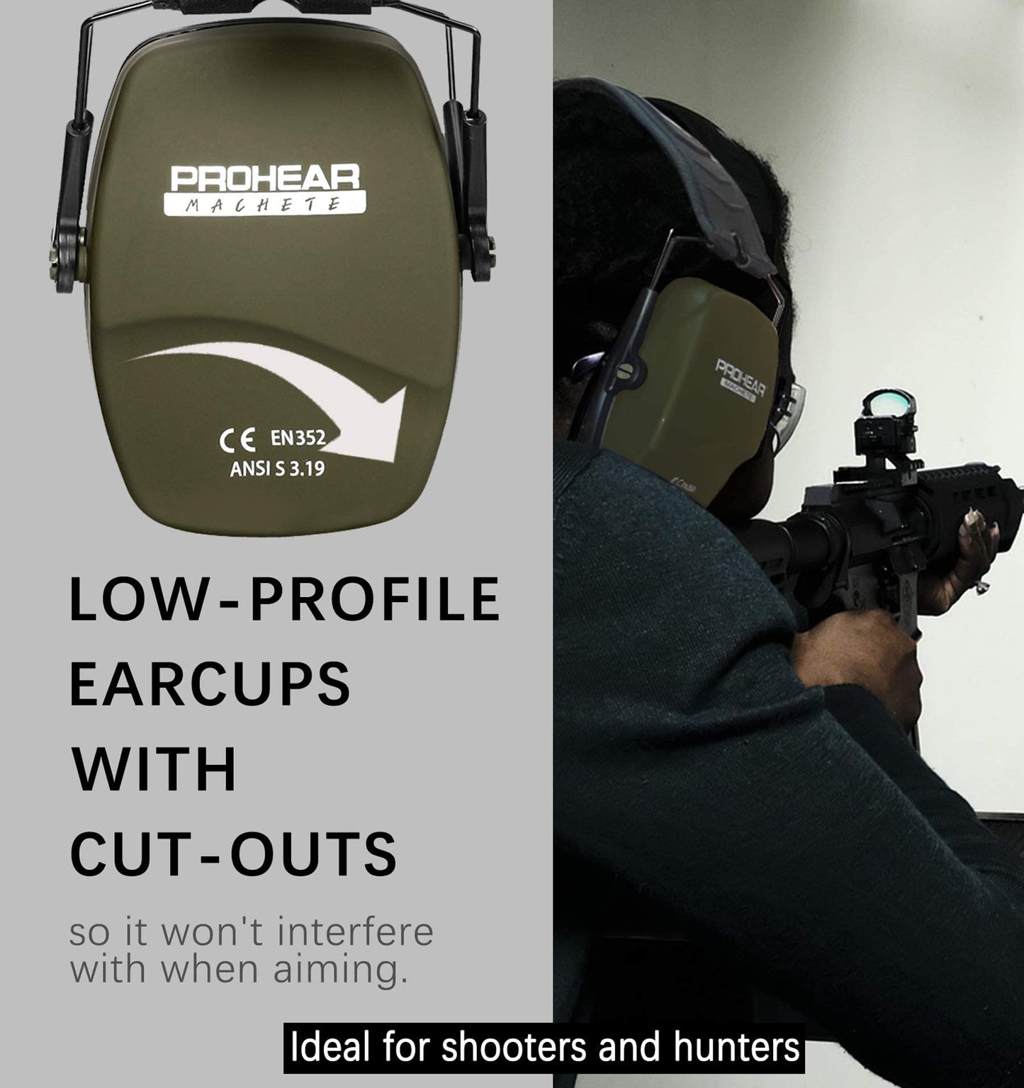 PROHEAR 016 Shooting Ear Protection Earmuffs 2 Pack, NRR 26dB for Gun Range, Hunting -Black and Green