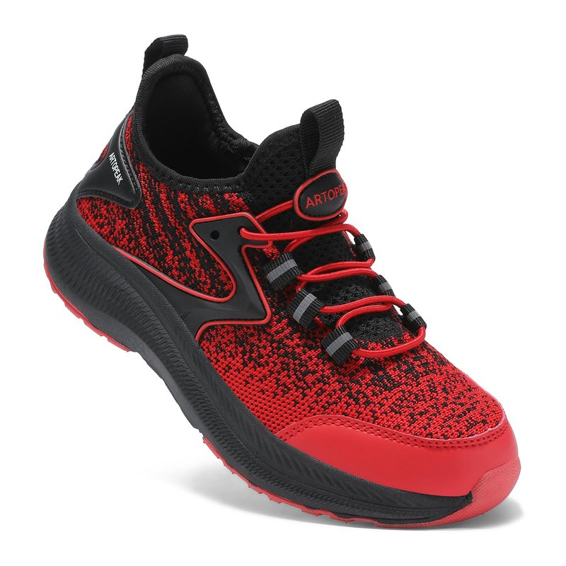 ARTOPEAK Wide Toe Box Kids Slip-On Sneakers with Arch Support Lightweight Orthopedic Athletic Tennis Shoes for Youth Big Boys Cushioned Running,Walking & Flat Feet Black/Red Size 6