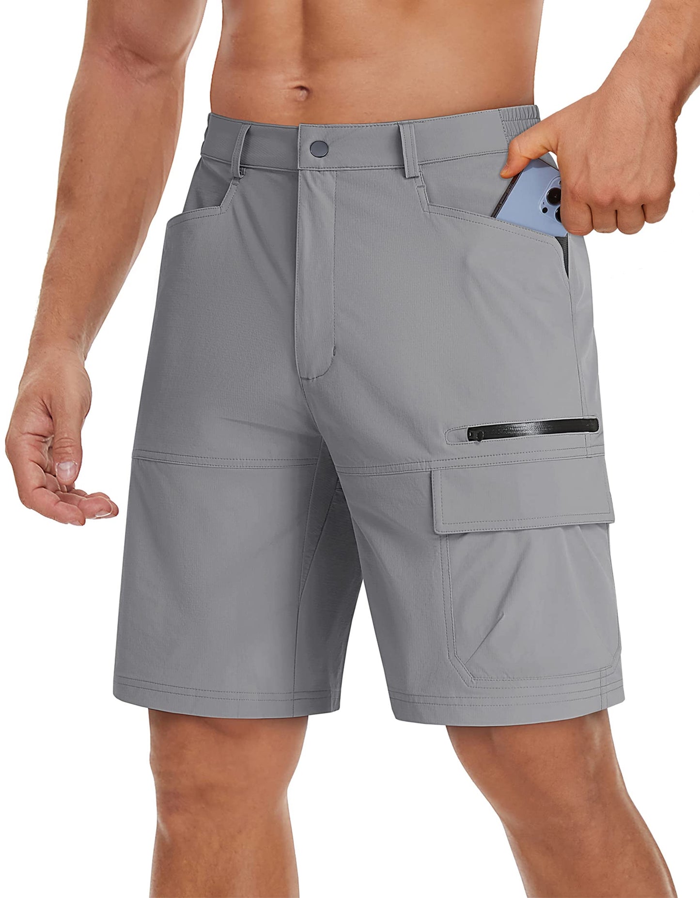 TACVASEN Men's Cargo Shorts Golf Dress Casual Lightweight Quick Dry Water Resistant Summer Work Hiking Shorts Fishing Light Grey 36