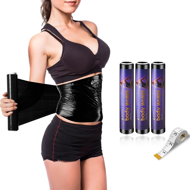 Black Osmotic Plastic Body Wrap - 60 Meters Workout Sweat Enhancer | 3 Rolls for Stomach Slimming