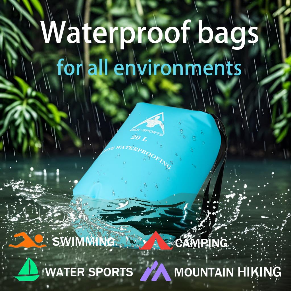 Oak-Sports Dry Bag Waterproof Backpack 5L/10L/20L, Roll Top Lightweight Beach Bag with Double Zipper Seal for Swimming, Kayaking, Hiking, Boating, Adjustable Shoulder Strap (Green, 5L)