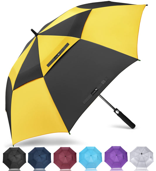 ZOMAKE Large Golf Umbrella 62 Inch - Double Canopy Vented Golf Umbrellas for Rain Windproof Automatic Open Golf Push Cart Umbrella Oversize Stick Umbrellas for Men Women(Yellow/Black)