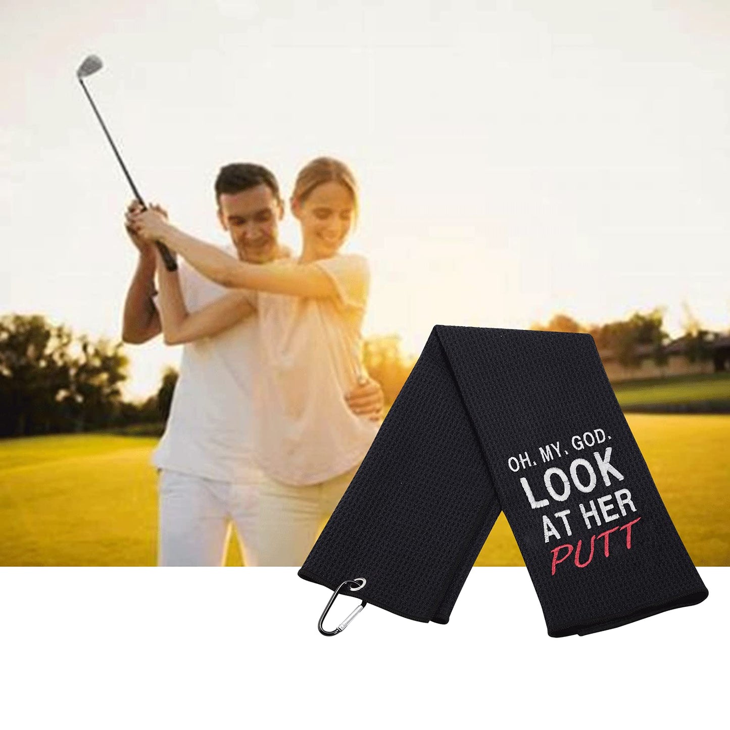 JXGZSO Funny Golf Towels Oh My God Look at Her Putt Embroidered Golf Towels for Golf Bags with Clip (My God Look At T)