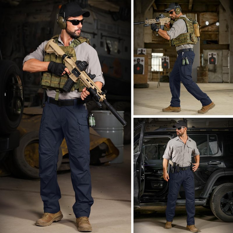 Mens Cargo Tactical Pants Cotton Water Resistant Ripstop Flex Stretch BDU Outdoor Hiking Work Pants for Men (9929 Navy Blue 34)