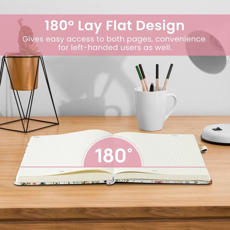 Taja Dotted Journal - A5 Hardcover Leather Notebook for Writing & Sketching | 160 Pages, Garden Design