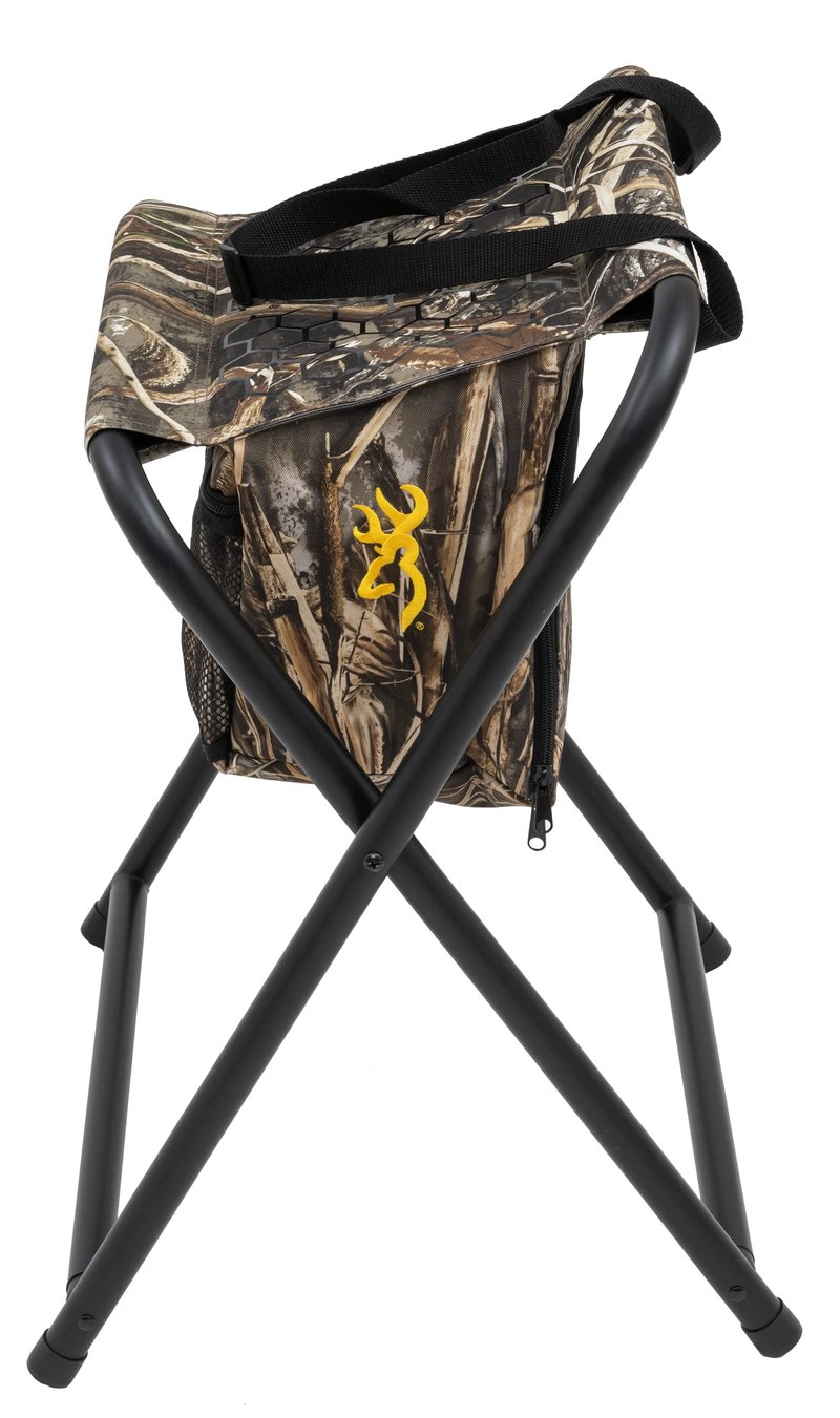 Browning SteadyReady Hunting Chair - Compact and Foldable Steel Frame Stool with Exra-Wide Angled Anti-Slip Seat and Realtree Max-7 Camo Pattern, Realtree Max-7