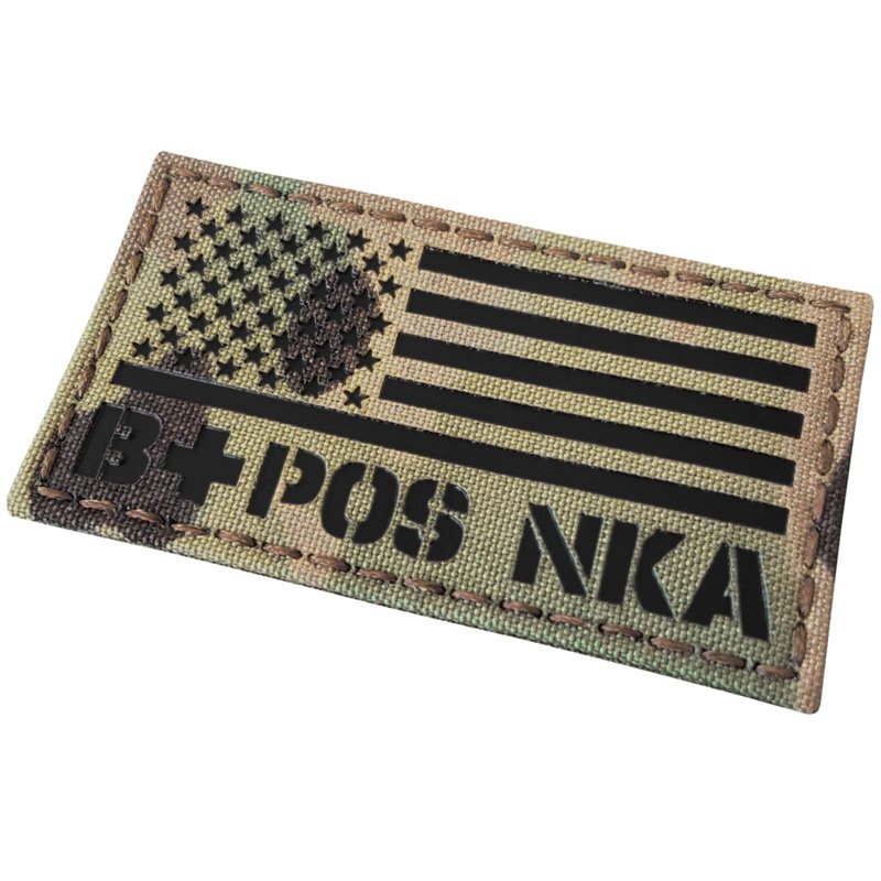 IR USA Flag BPOS B+ Blood Type NKA NKDA Infrared Tactical Morale Fastener Patch (Multicam)