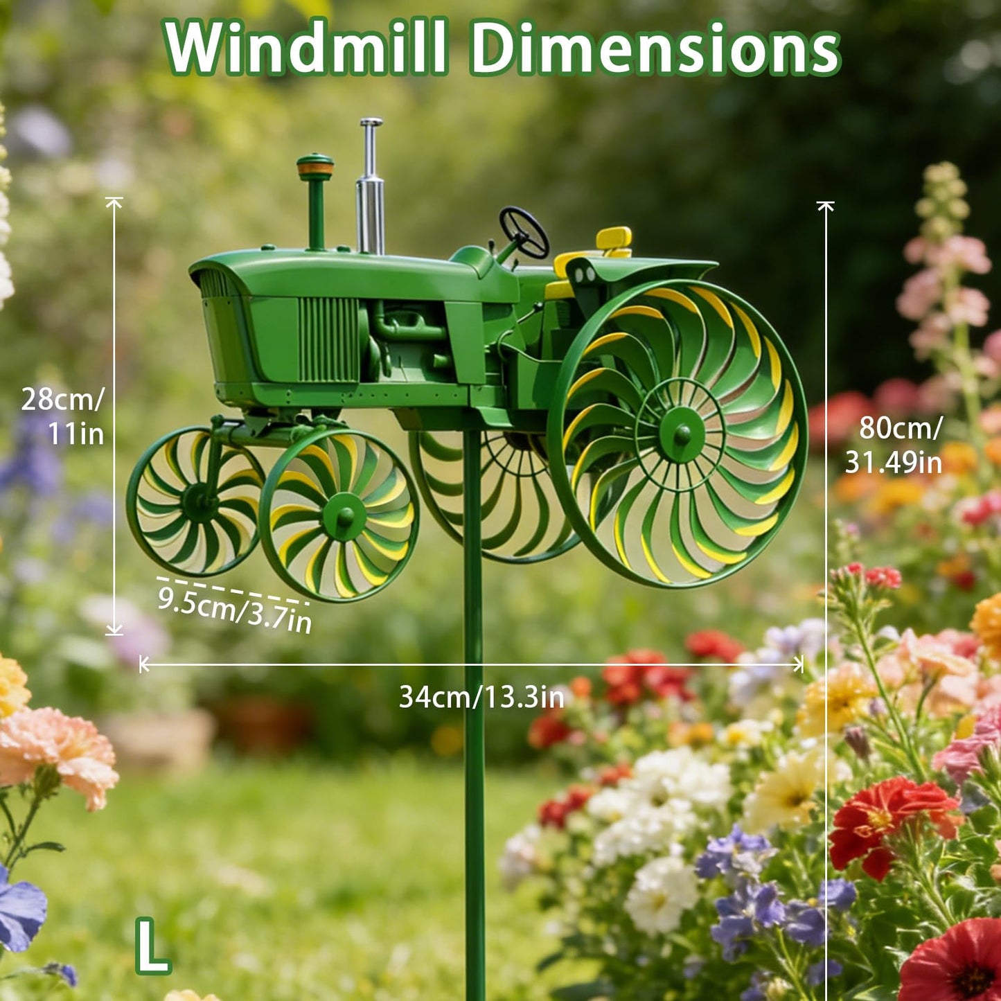 Green Tractor Windmill for Yard and Garden, Metal Wind Spinners Outdoor with Stake, Kinetic Garden Decor, Durable Rustic Farmhouse Yard Decoration (1PC)