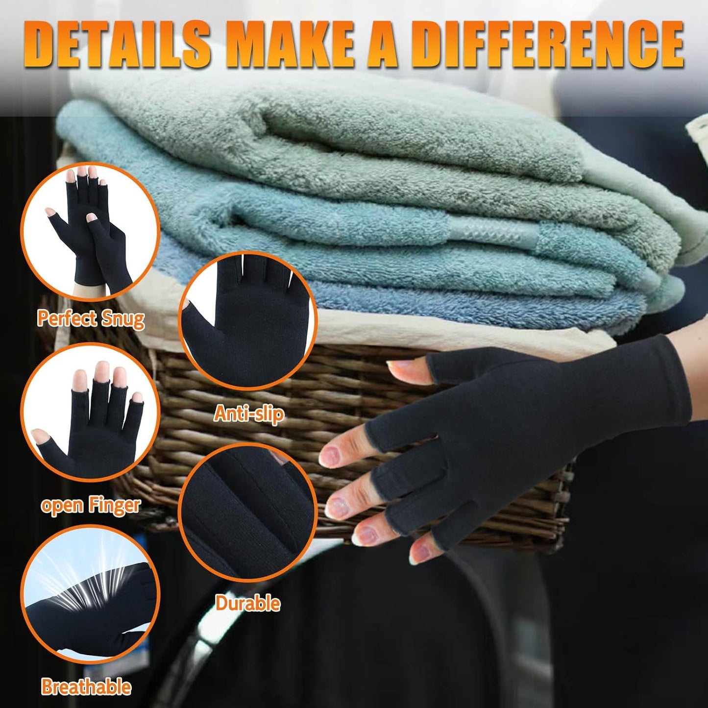 Compression Arthritis Gloves for Men & Women - Fingerless Design for Pain Relief | Carpal Tunnel Support (Medium, Pure Black)