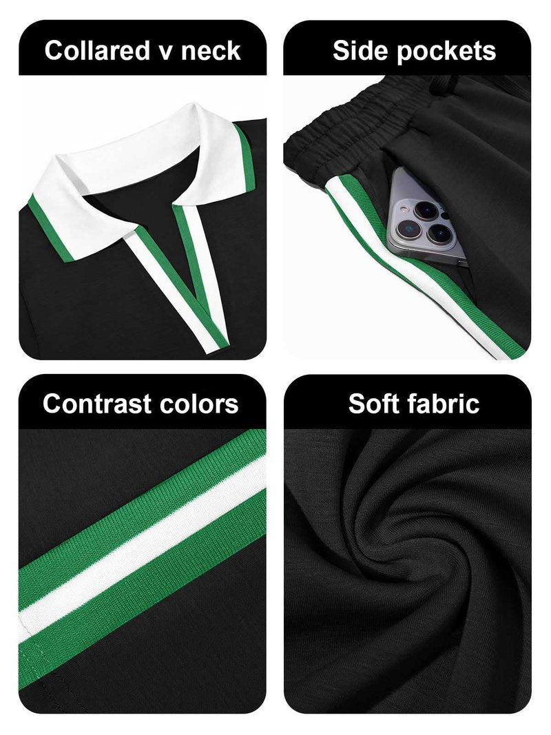Fisoew Womens 2 Piece Skirt Set Summer Cap Sleeve Tops Matching Tennis Skirts Casual Color Block Vacation Outfits Lounge Sets