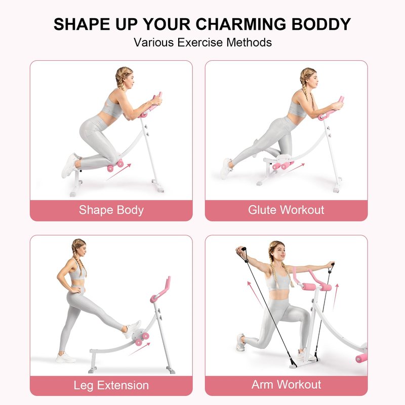Ab Machine,Ab Workout Equipment,Ab Trainer Machine for Abs Workout at Home Gym, Knee Protection, Abdominal Trainer for Stomach Workout,Touch Displays(Pink)
