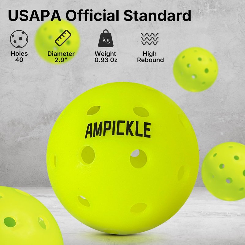 AMPICKLE Pickleball Balls，Withstands up to 1000 impacts， Crack-Resistant，40 Holes Outdoor Pickle Balls Set USAPA Official Standard，Pickle Ball for Tournament Play，3 Pack/6 Pack/12 Pack (6 Count)