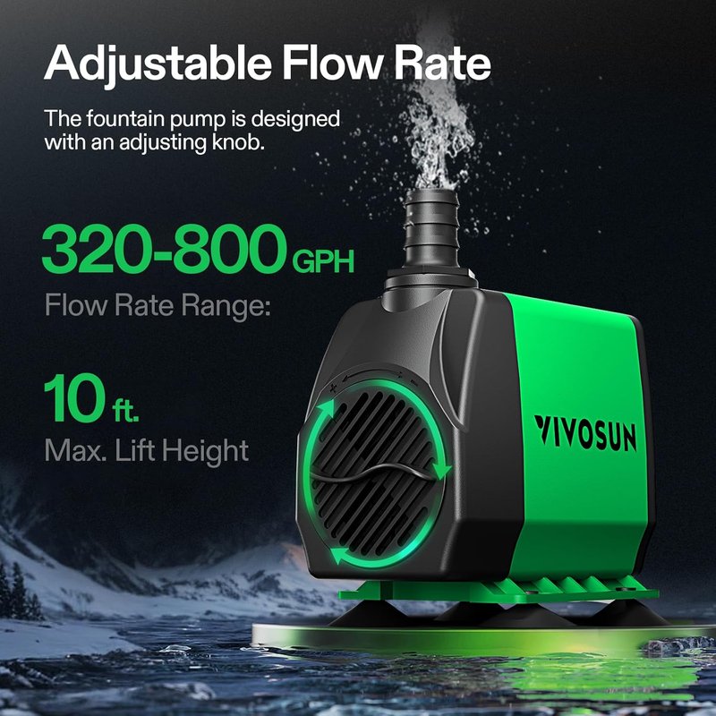 VIVOSUN Submersible Water Pump - 800GPH Ultra Quiet with 10ft Lift | 3 Nozzles for Aquarium & Pond
