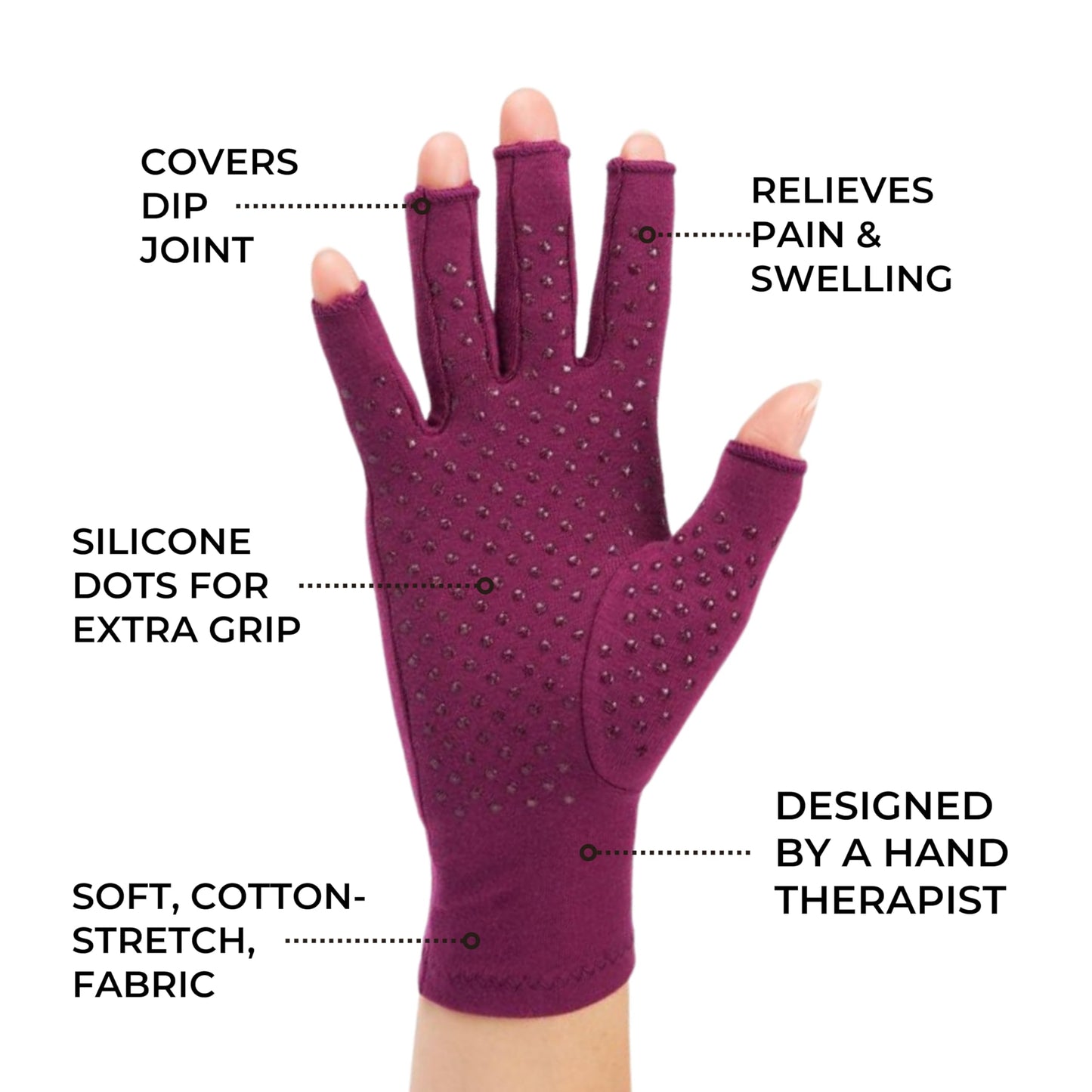 GRACE & ABLE Compression Gloves: Relief From Arthritis with Silicone Dots for Extra Grip. Cotton Stretch Breathable (Plum Purple, Small)