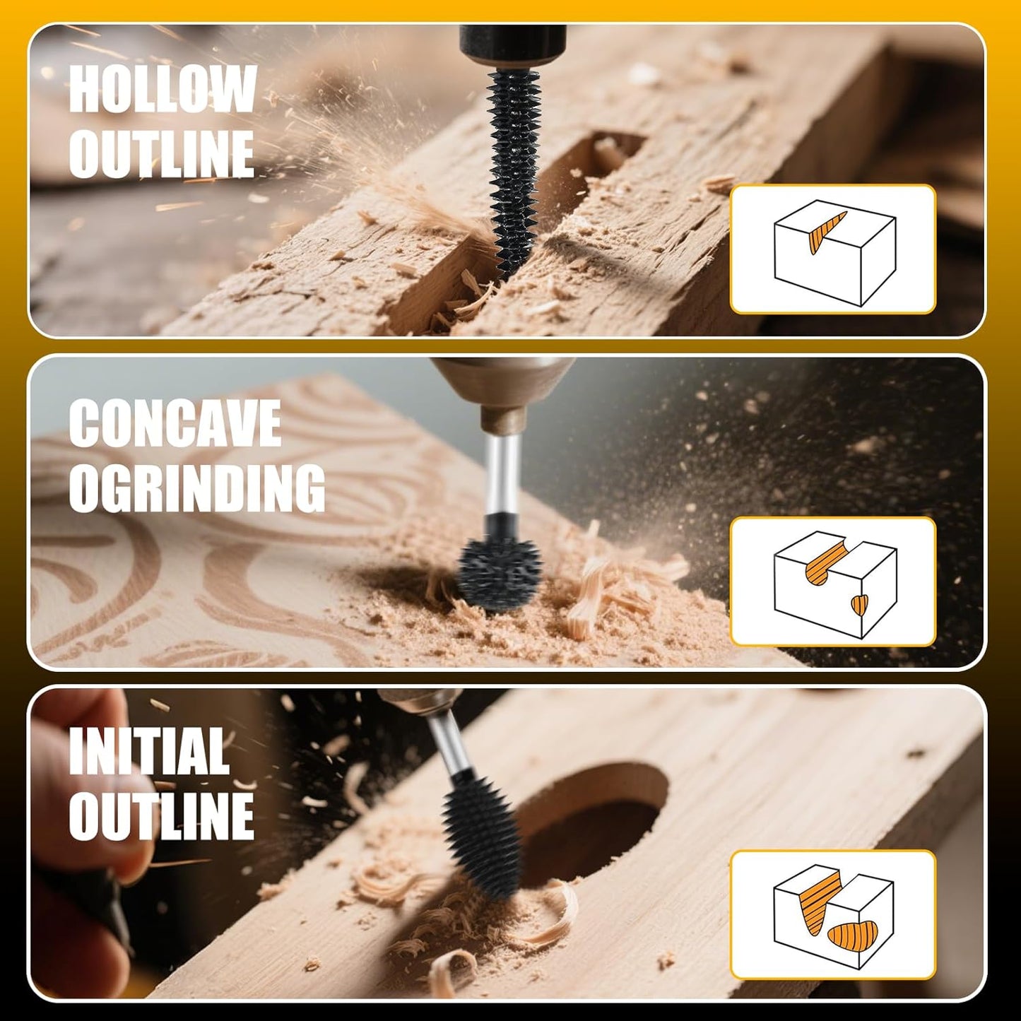Carbide Rotary Burr Kit - 3-Piece Wood Carving Set | 1/8" Shaft Coarse Bits for Dremel & Rotary Tools