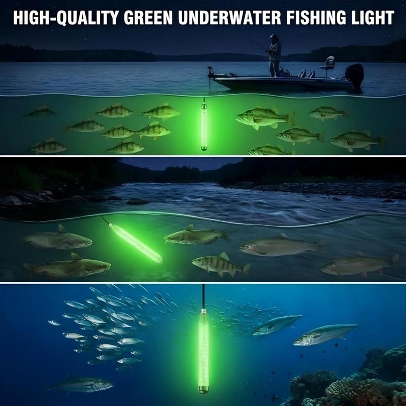 Underwater Fishing Light - 6000/9000/12000LM Waterproof Green LED for Night Fishing | 16.4ft Cord, Freshwater & Saltwater