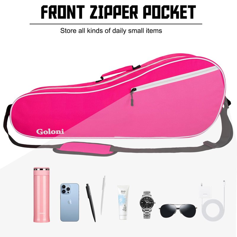 Goloni Tennis Bag for 3-4 Rackets, Water-Resistant Racket Bag with Padded Protection, Portable Tennis & Badminton Bag for Men Women Adults,Pink