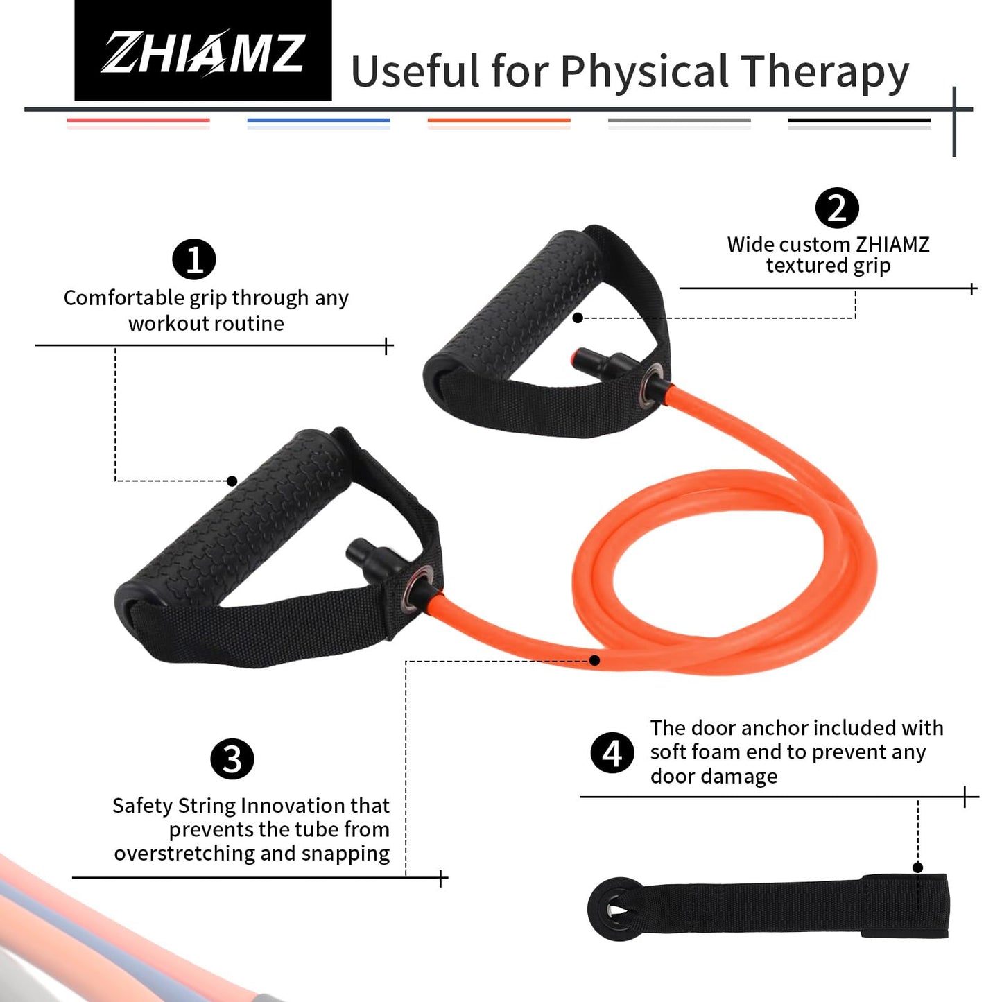 Resistance Bands with Handles, Single Resistance Tubes, Workout Bands with Handles, Durable Exercise Band for Stretching, Home Workouts, Physical Therapy, Fitness, Natural Latex (Black-X Heavy)