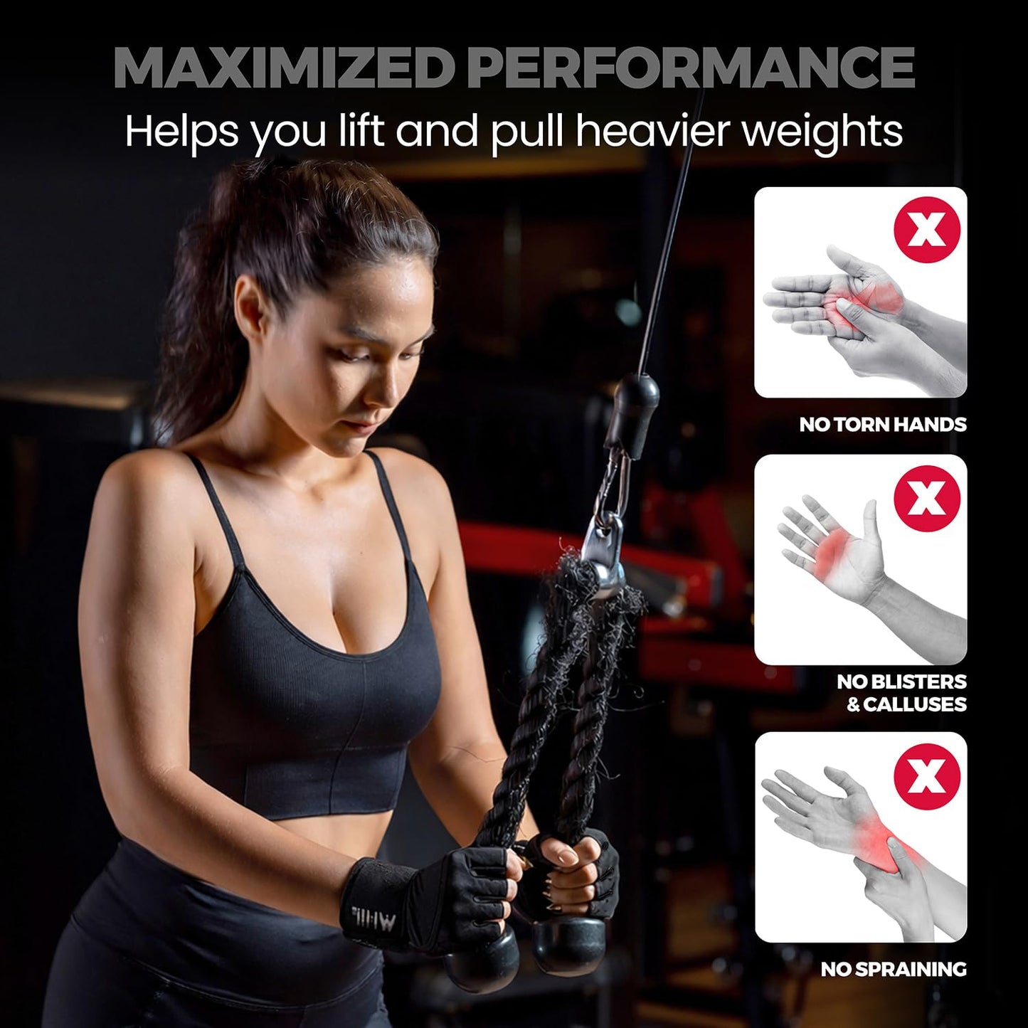 MhIL Workout Gloves for Women – Breathable Gym Gloves for Women with Palm Protection and Enhanced Grip – Padded Weight Lifting Glove for Womens with Wrist Wraps Support Weightlifting Exercise Cycling