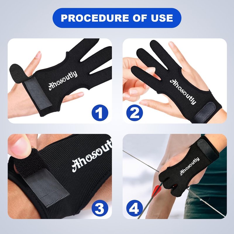 Archery Gloves - 3 Finger Leather Protective Gloves for Adults & Kids | Elastic Fit, Durable Design