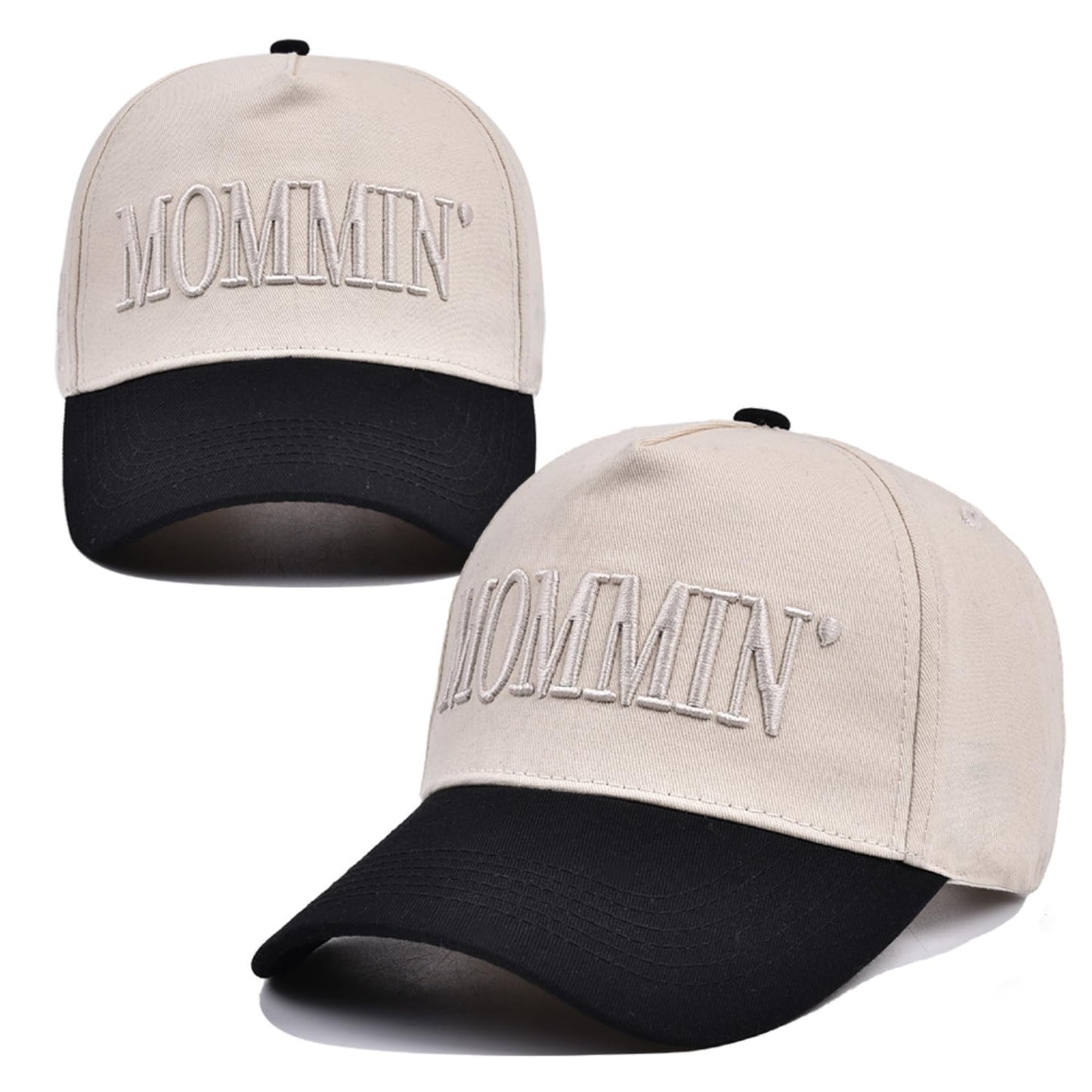 Mommin Baseball Cap for Women Men Vintage Embroidered Mom Trucker Hat Adjustable Canvas Vintage Hat for Casual Wear (Beige/Black)