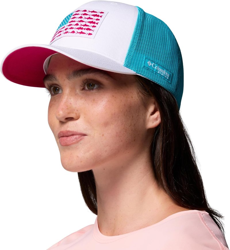 Columbia PFG Fish Flag Mesh Ball Cap - Unisex White/Guava Pink | Size L/XL