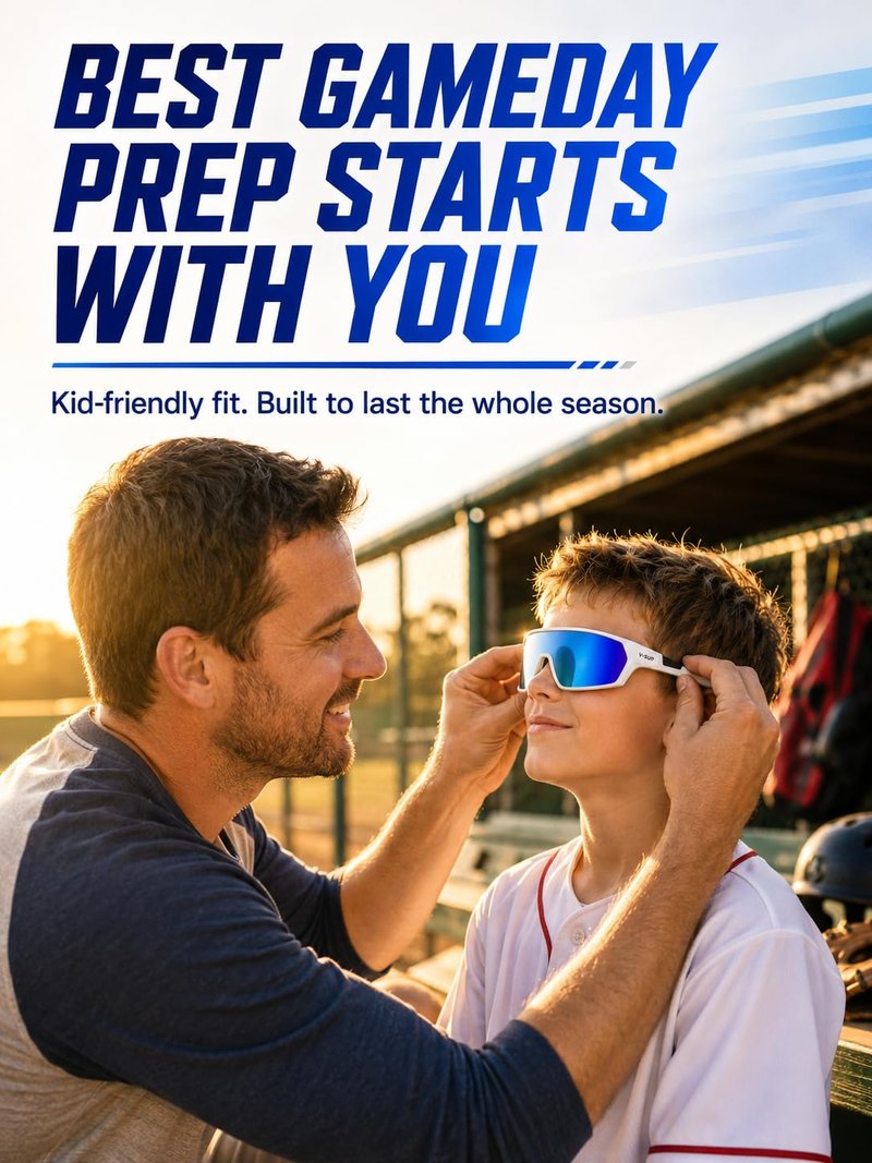 V-SUP Youth Baseball Sunglasses, UV400 Protection Kids Sports Lightweight Boys Sun Glasses Unbreakable Girls Softball Rubber Frame for Teen Age 6-10 Outdoor Activities