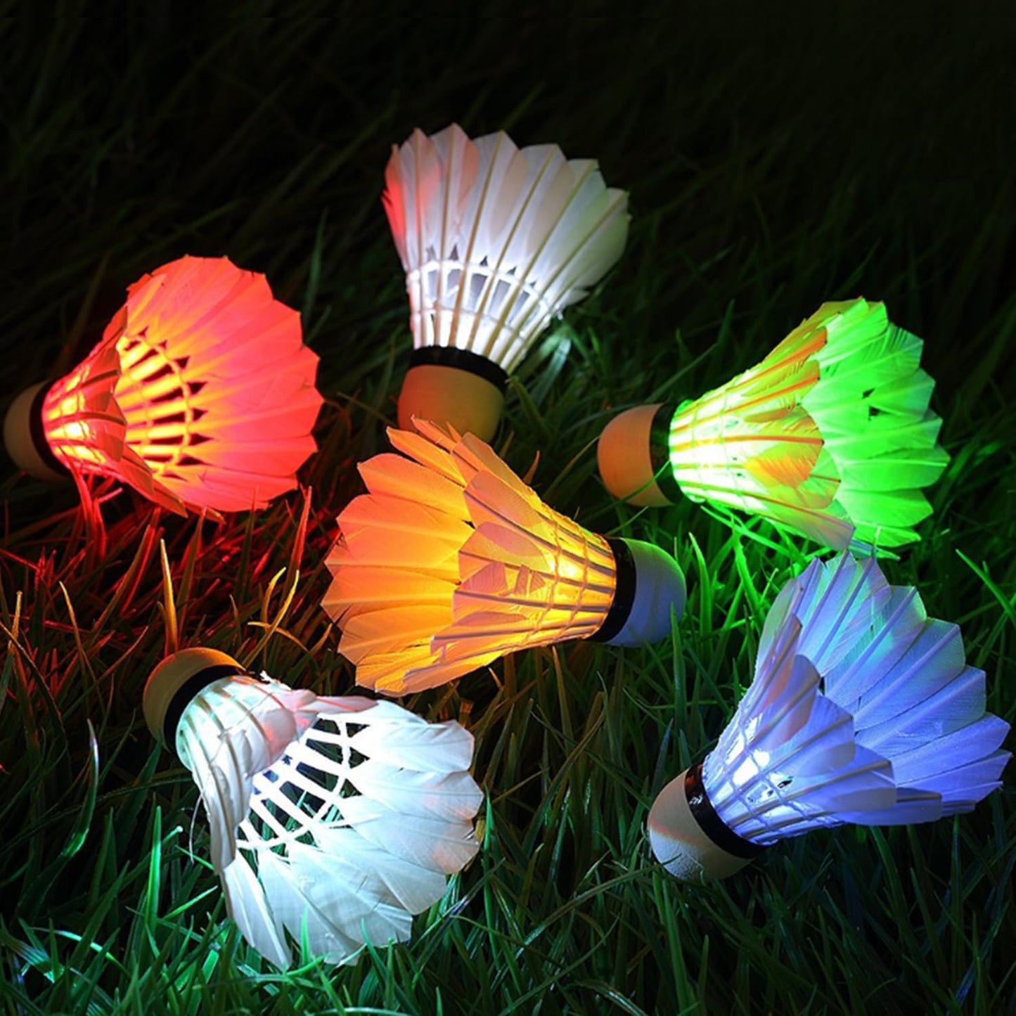 ZHENAN Glow in The Dark Badminton Birdies 6PCS,Goose Feather LED Badminton Shuttlecocks for Family Backyards Practice,Long Lasting Light Up Birdie Balls Set for Indoor Outdoor Sports Activities