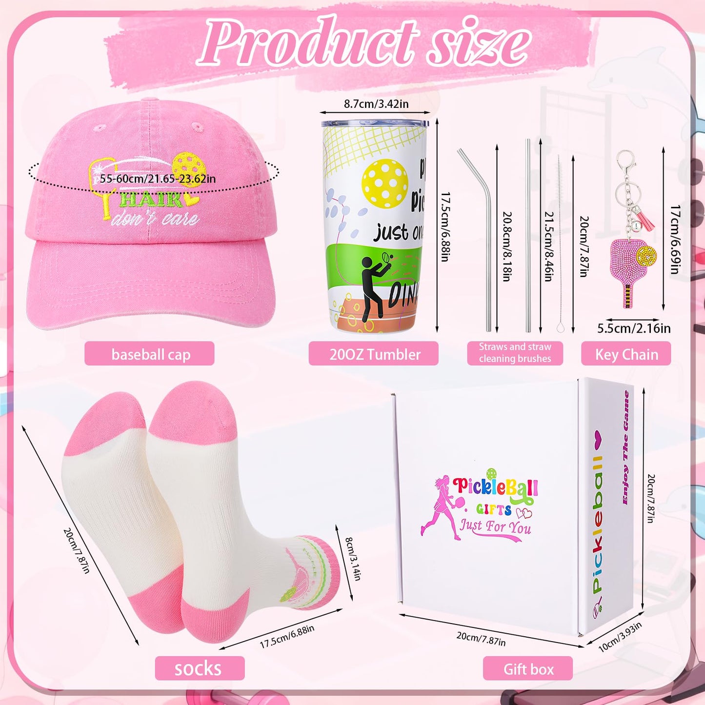 Zhamate Pickleball Hat for Women, Pickleball Accessories with Cotton Baseball Cap Socks Stainless Steel Tumbler for Birthday Christmas Pink