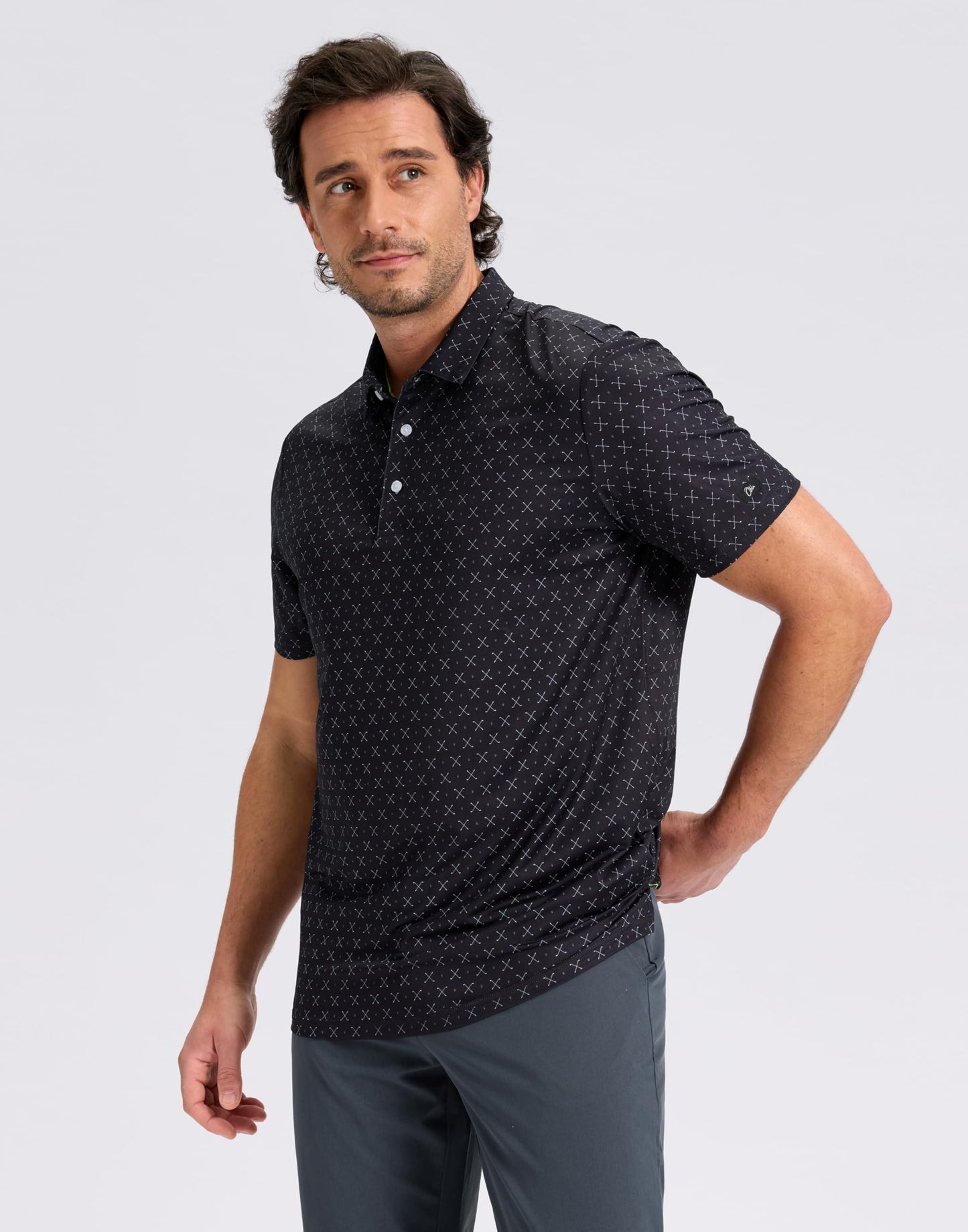 Obla Mens Golf Polo Shirts Short Sleeve Dry Fit Performance Moisture Wicking Casual Print Collared Golf Shirts for Men (Black Golf Clubs_XXXL)