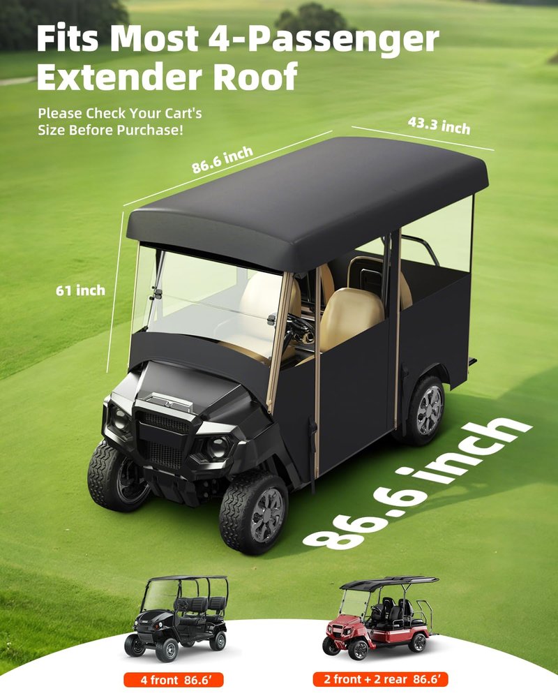 Golf Cart Cover Enclosure 4&6 Passenger, Golf Cart Cover for Yamaha Club Car EZGO, Waterproof 600D Oxford Rain Cover, Transparent Tail Light Panel, Foldable Door,4-Sided Clear Windows