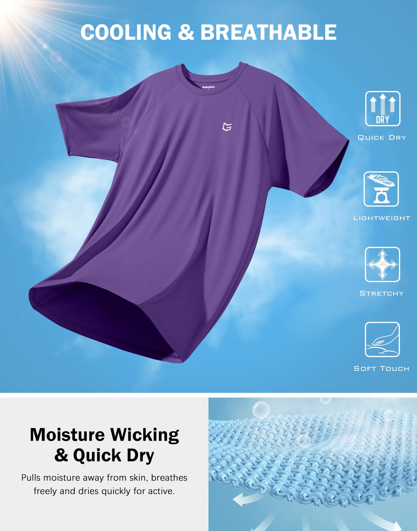 Men's Athletic Workout T-Shirts Moisture Wicking Cooling Running Shirts Short Sleeve Performance Tee for Gym Tennis(Purple,XXL)