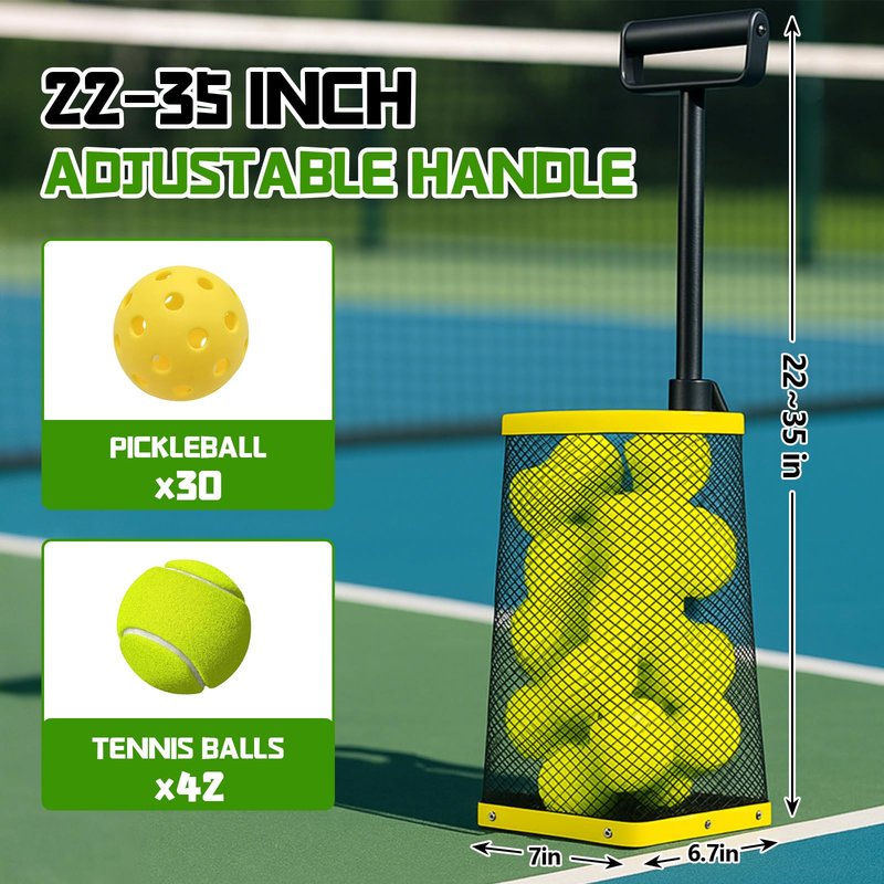 Arrowbash Pickleball Tennis Ball Foldable Picker Upper with Bag 30 Pickleball Portable Retriever Holder Basket 42 Tennis Ball Lightweight Collector Hopper for Easy Collection Storage