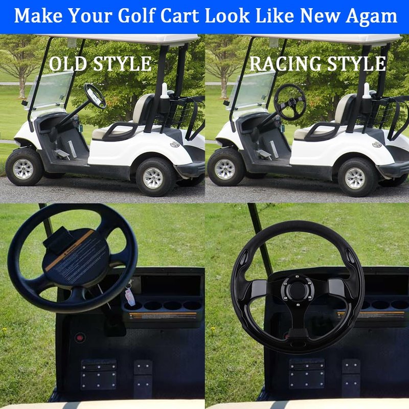 Universal Golf Cart Steering Wheel for EZGO RXV & TXT, Club Car DS and Club Car Precedent EZGO Yamaha Golf Car Accessories (Black)