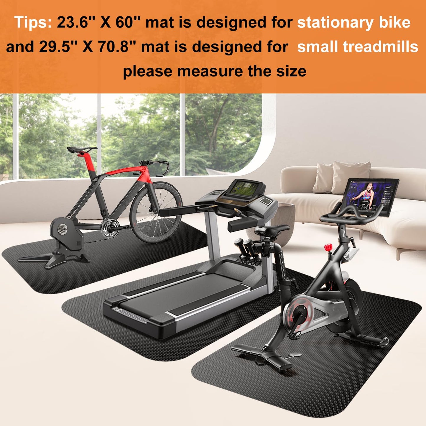 Bike Mat for Compatible with Peloton Bike Elliptical Treadmill Mat for Hardwood Floors and Carpet Floors,Exercise Trainer Bike Mats,Mat for Indoor Bike,Gym Equipment Mat,Mat Under Stationary Bike