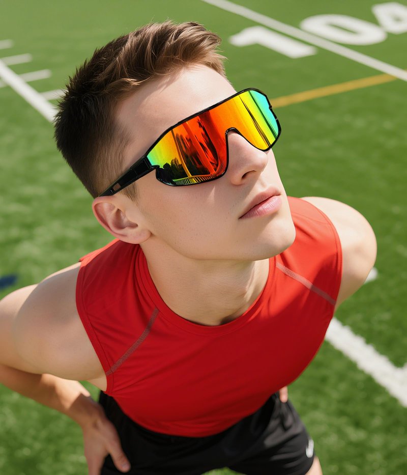 FEISEDY Unisex Youth Sunglasses, Teens Baseball Tennis Sunglasses, UV400 Sports Boys Girls Cycling Shades B4064 (Black Frame/Red Mirror)
