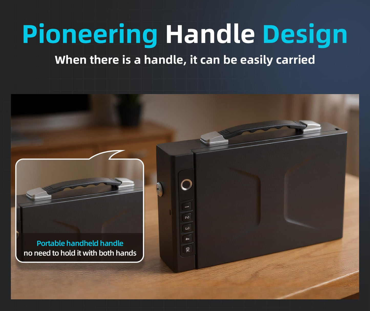 Biometric Gun Safe for Handgun with Handle – 4 Unlocking Ways (APP, Fingerprint, PIN, Key) with Sound Alert – Smart Storage for Cloakroom, Living Room, Bedroom Nightstand and Car