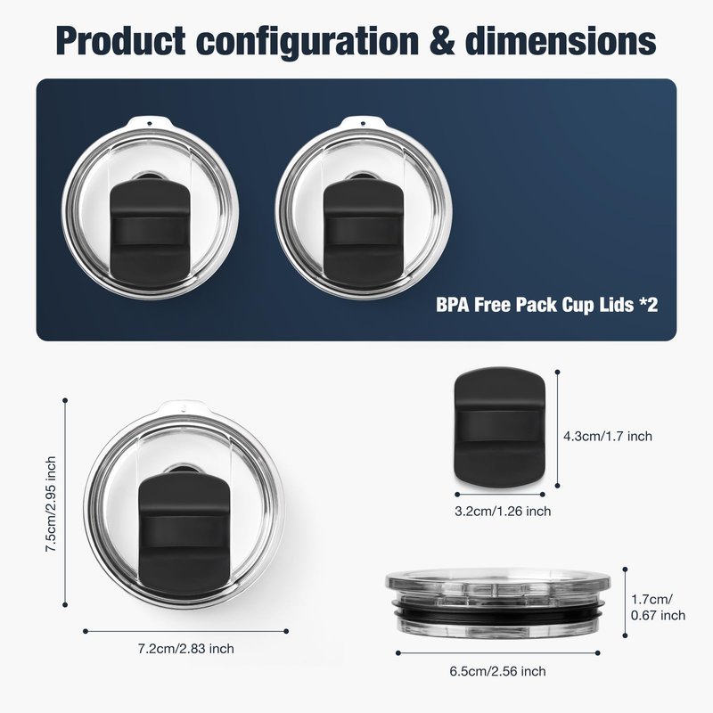 10 oz 295 ml Tumbler Lids for YETI,Magnetic Tumbler Lid Replacement for YETI,BPA Free 2 Pack Black Tumbler Lids