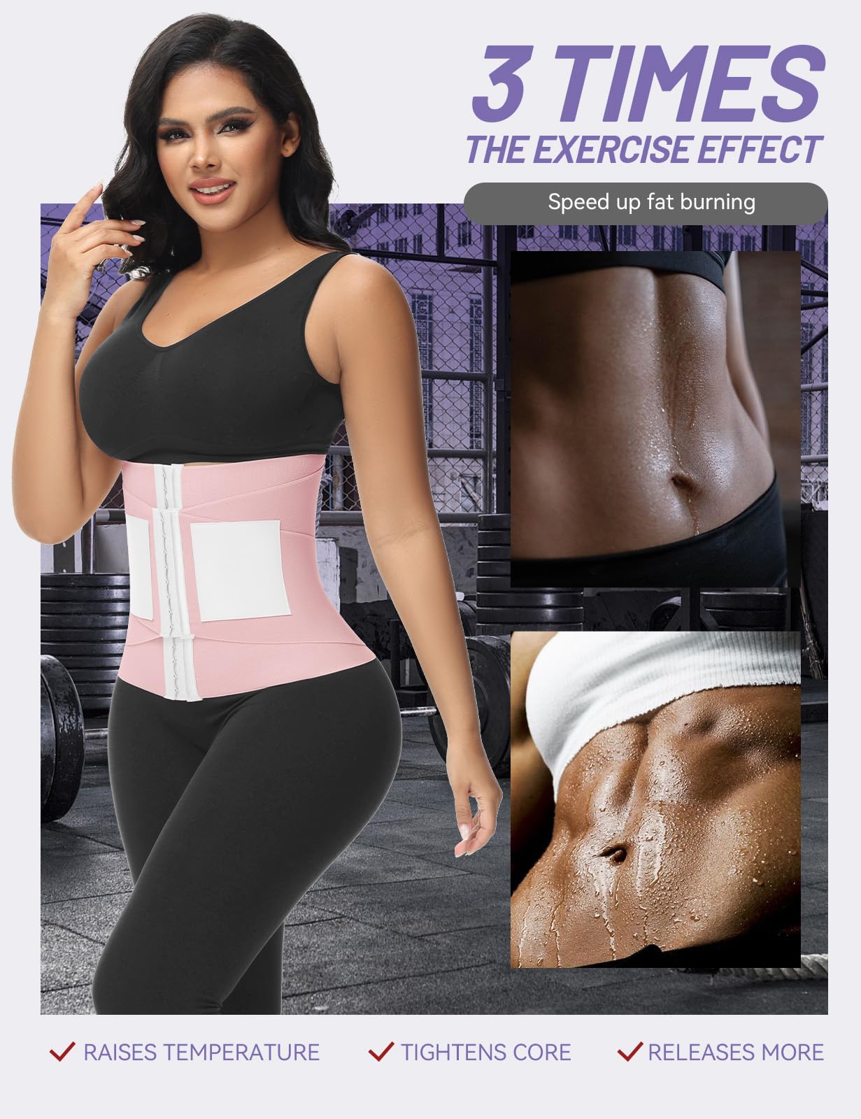 SHAPSHE Waist Trainer for Women Workout Waist Cincher Trimmer Belly Belt Segmented Tummy Control Body Shaper Triple Wrap Pink S