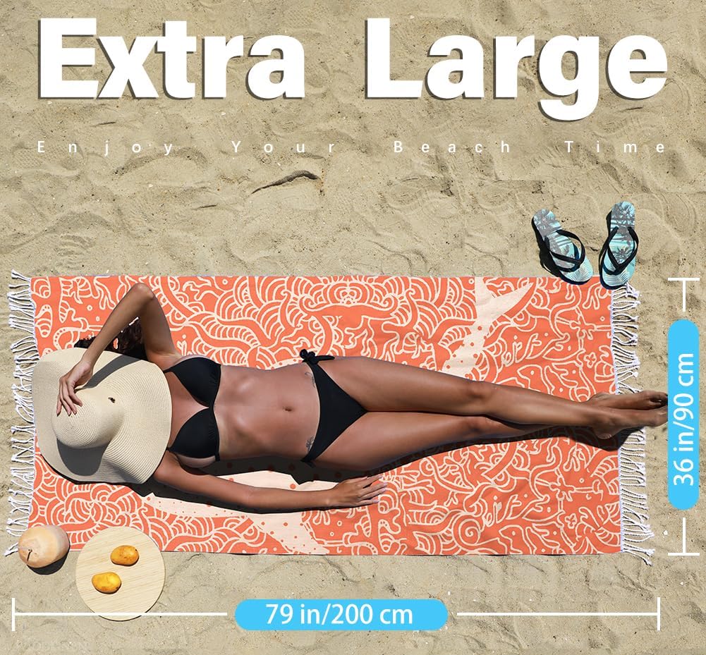 **Extra Large Turkish Beach Towel - Lightweight Quick-Dry Cotton | Sand-Free Bath & Pool Accessory**