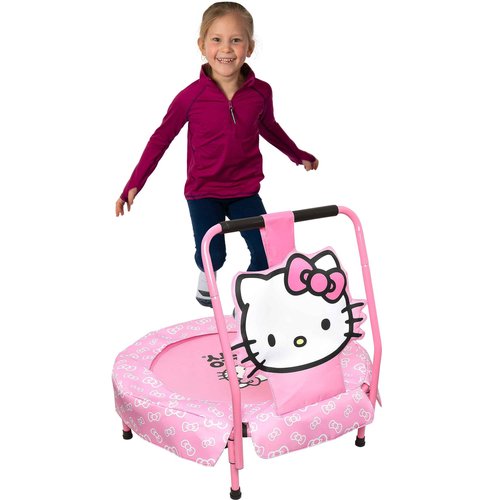 Hello Kitty Indoor Mini Trampoline with Handle for Toddlers, Round Jumping Mat, Pink